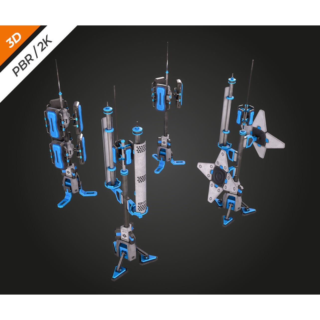 SCI-FI Antenna - Low-Poly Game-Ready 3D Model - View 3