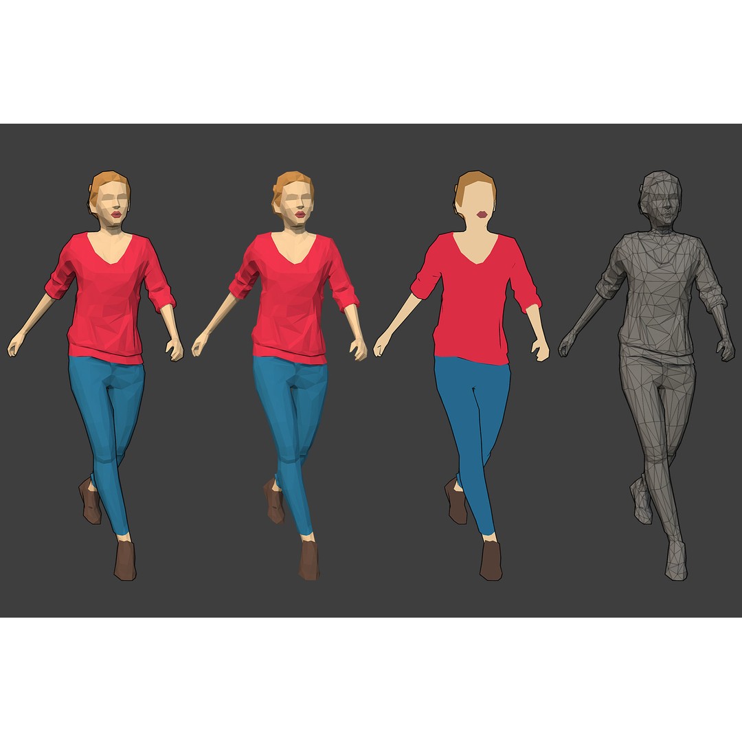 Rigged People 3D Model – Low Poly Character Pack for Games - View 12