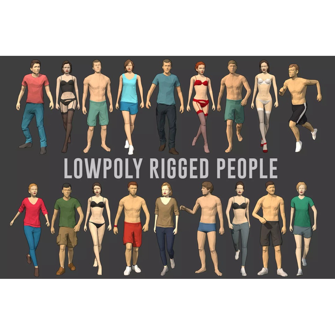 Rigged People 3D Model – Low Poly Character Pack for Games - View 2