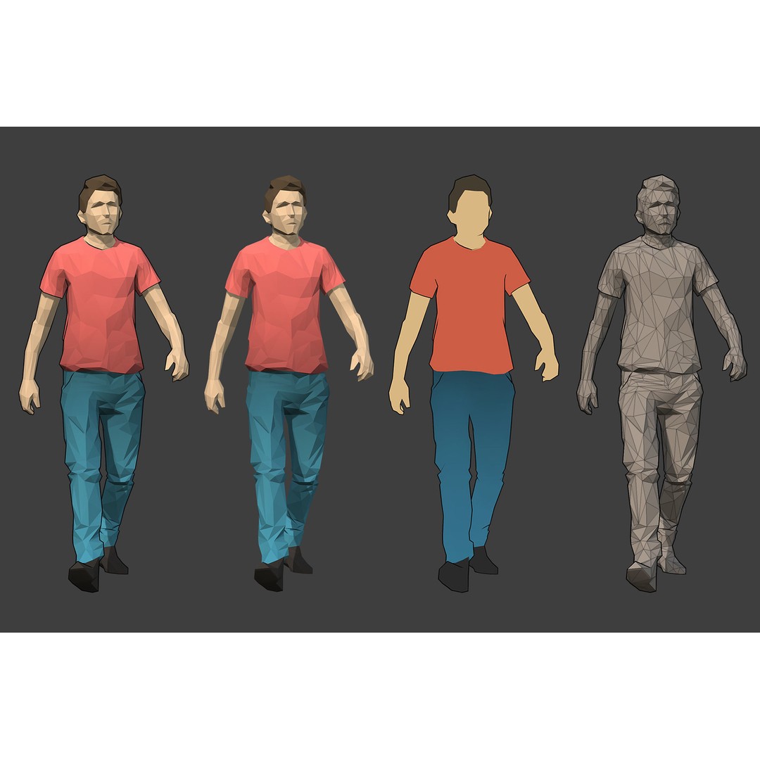 Rigged People 3D Model – Low Poly Character Pack for Games - View 3