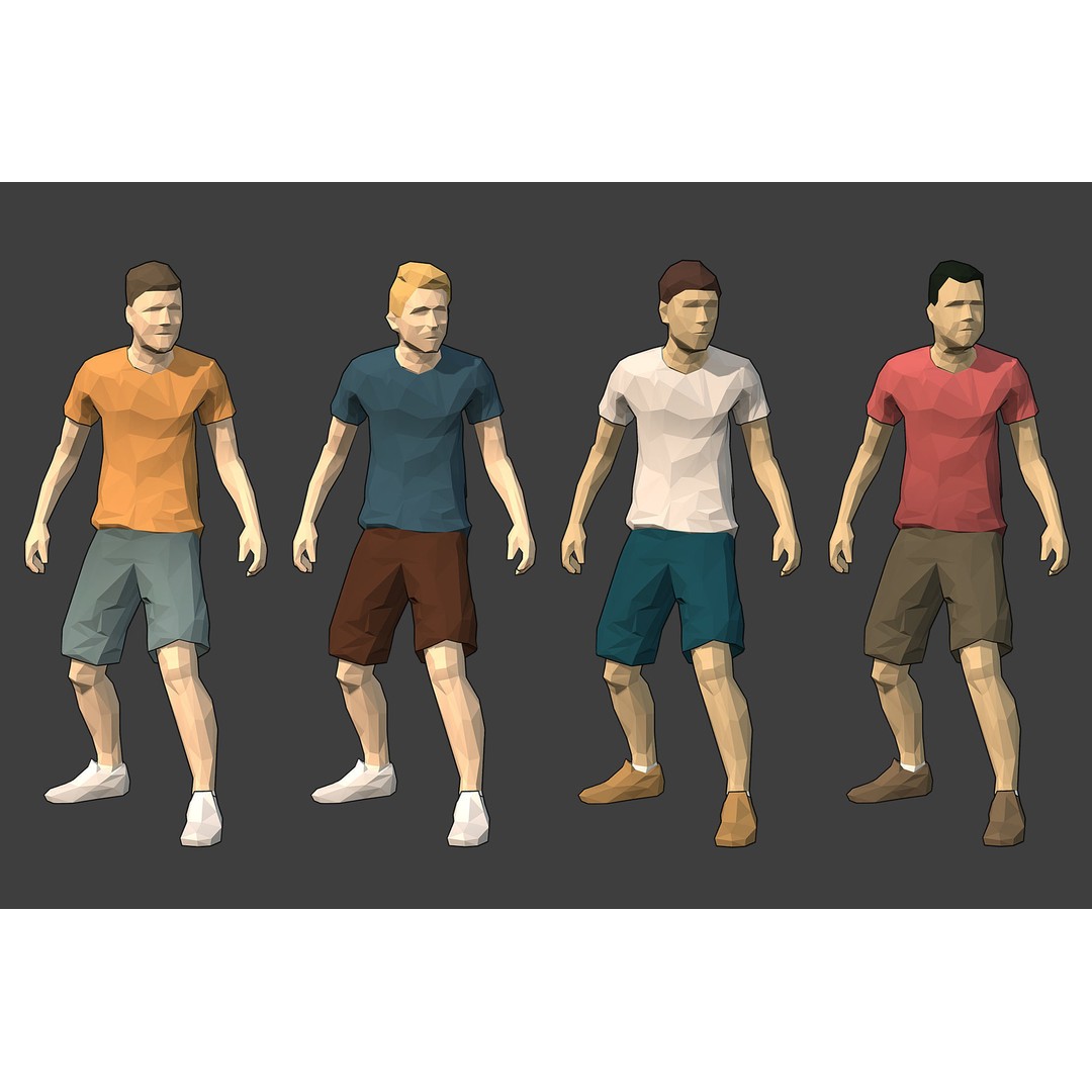 Rigged People 3D Model – Low Poly Character Pack for Games - View 8