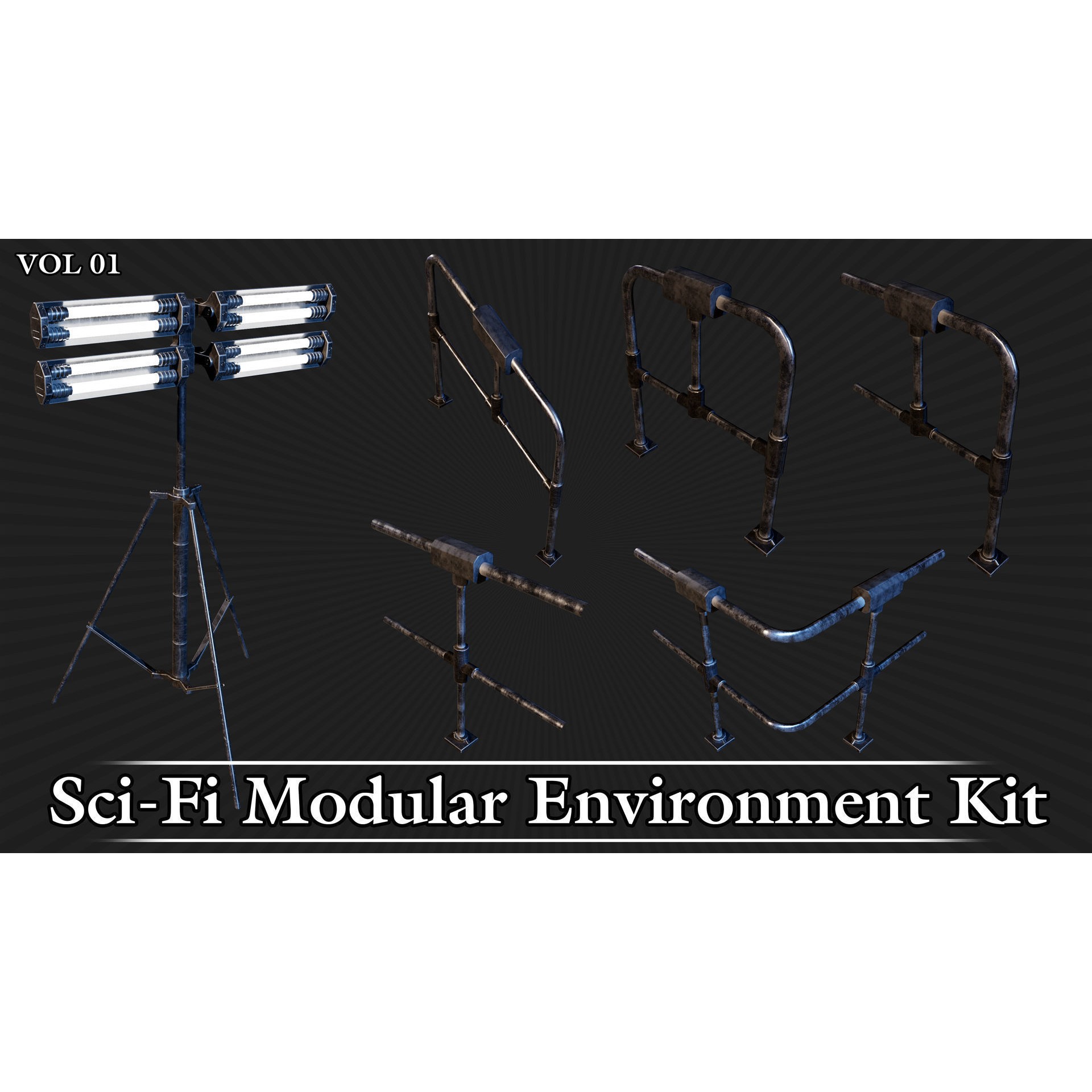 Sci-Fi Modular Environment Kit VOL01 - Low-Poly Game-Ready 3D Model