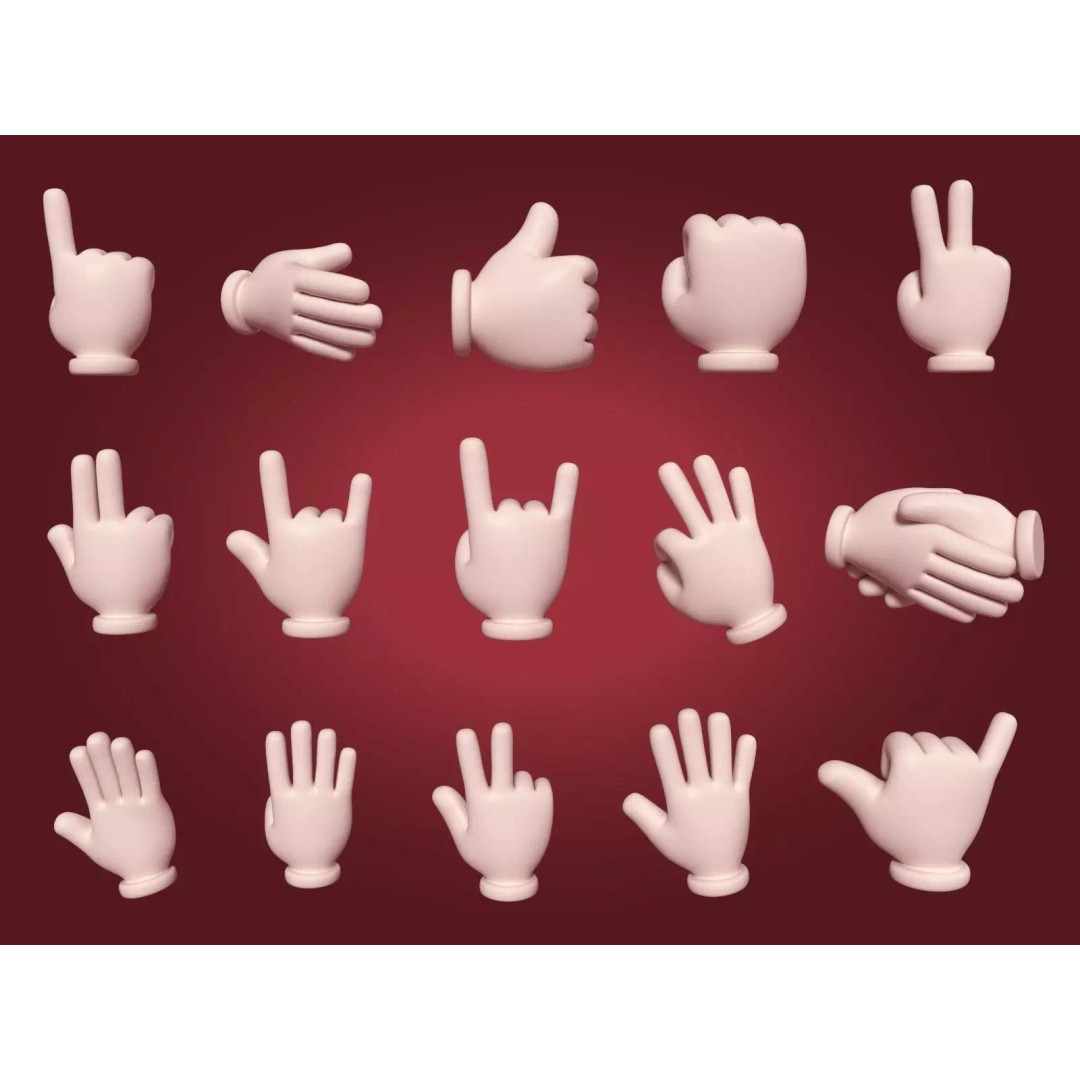 Hand Emoji Signs 3D Model – Cartoon Style Low-Poly Pack for Animation - View 2