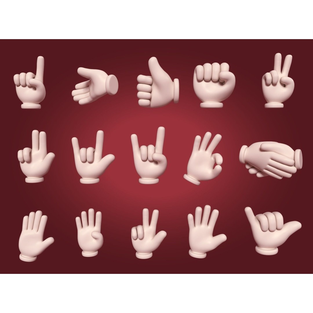 Hand Emoji Signs 3D Model – Cartoon Style Low-Poly Pack for Animation - View 3