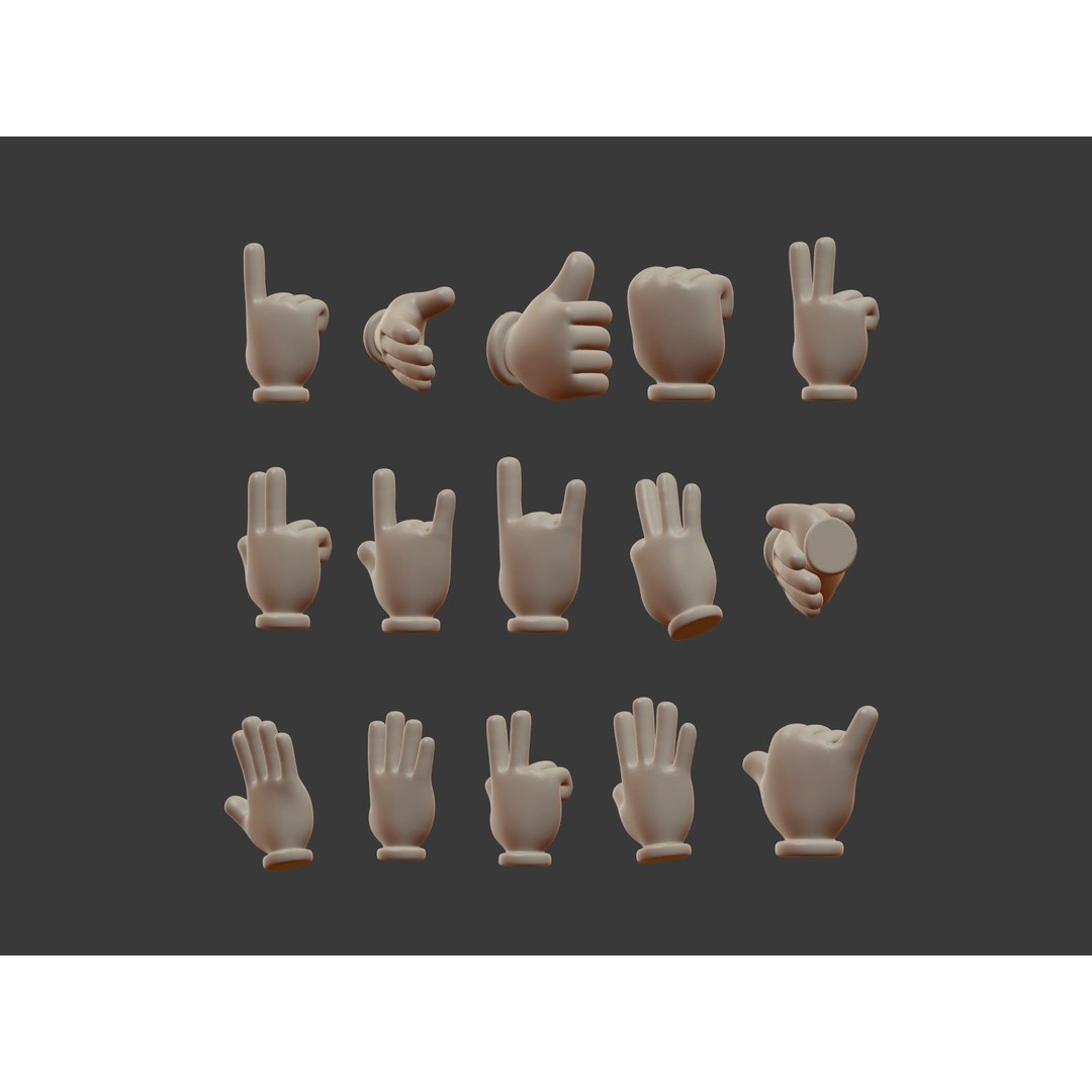 Hand Emoji Signs 3D Model – Cartoon Style Low-Poly Pack for Animation - View 4