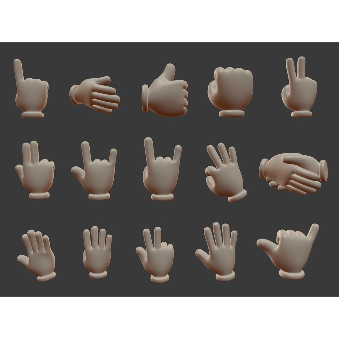 Hand Emoji Signs 3D Model – Cartoon Style Low-Poly Pack for Animation - View 5