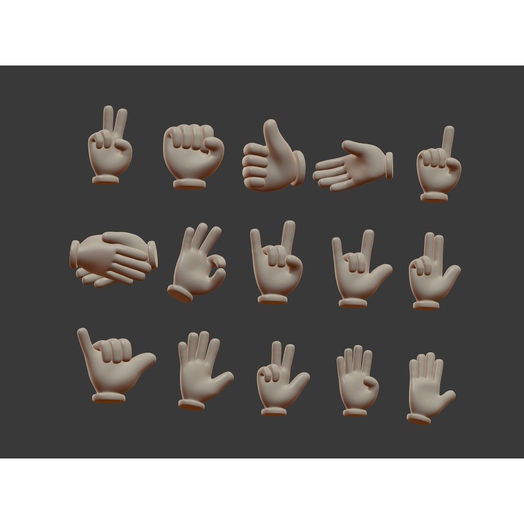 Hand Emoji Signs 3D Model – Cartoon Style Low-Poly Pack for Animation - View 6