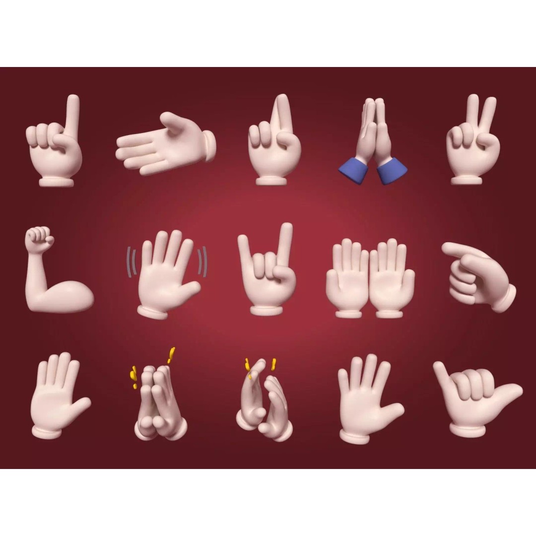 Cartoon Hand Emoji 3D Model – Low Poly Icon Pack, Blender, FBX - View 2