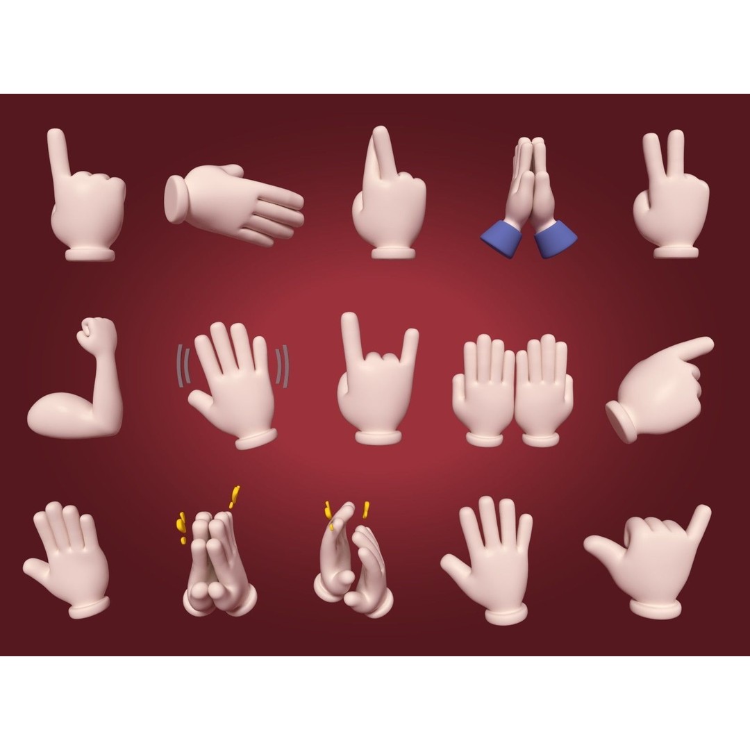 Cartoon Hand Emoji 3D Model – Low Poly Icon Pack, Blender, FBX - View 3