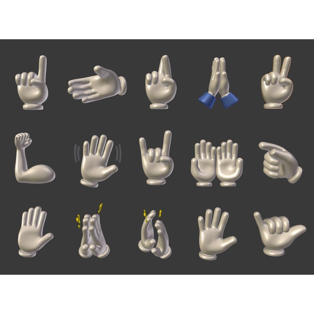 Cartoon Hand Emoji 3D Model – Low Poly Icon Pack, Blender, FBX - View 4