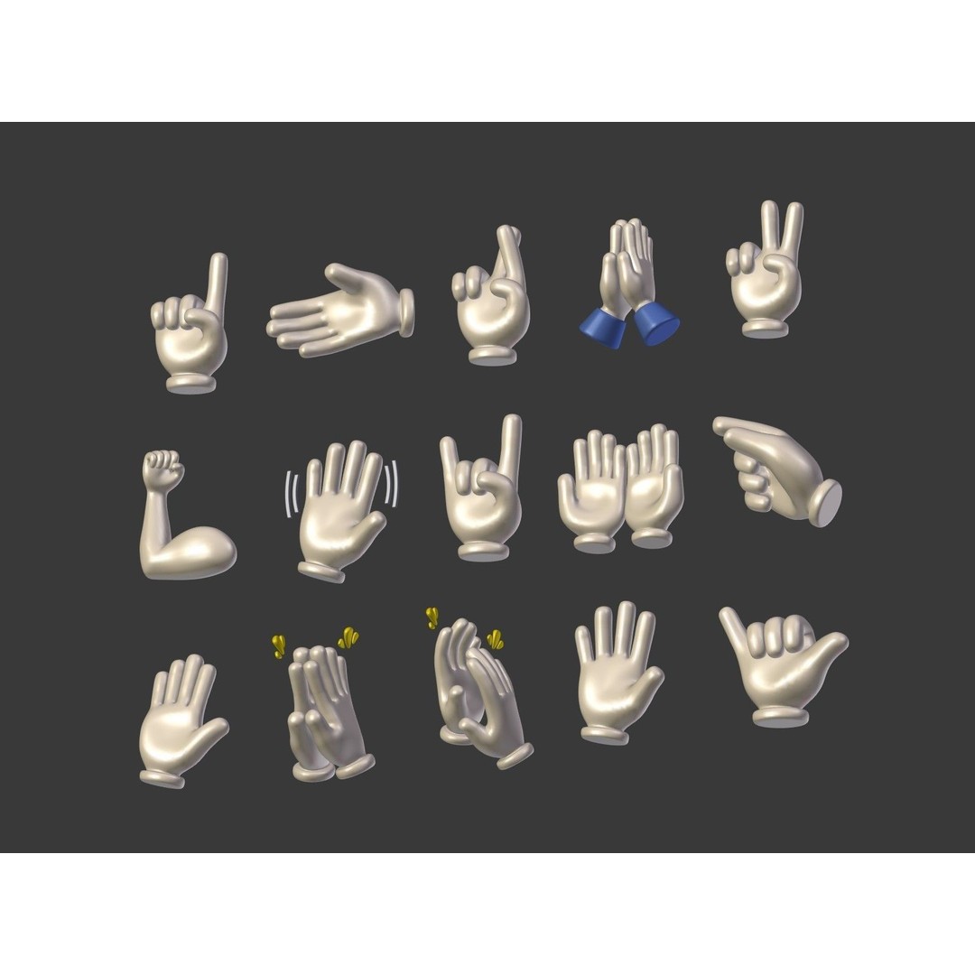 Cartoon Hand Emoji 3D Model – Low Poly Icon Pack, Blender, FBX - View 5