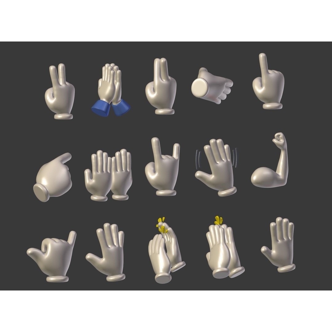 Cartoon Hand Emoji 3D Model – Low Poly Icon Pack, Blender, FBX - View 7
