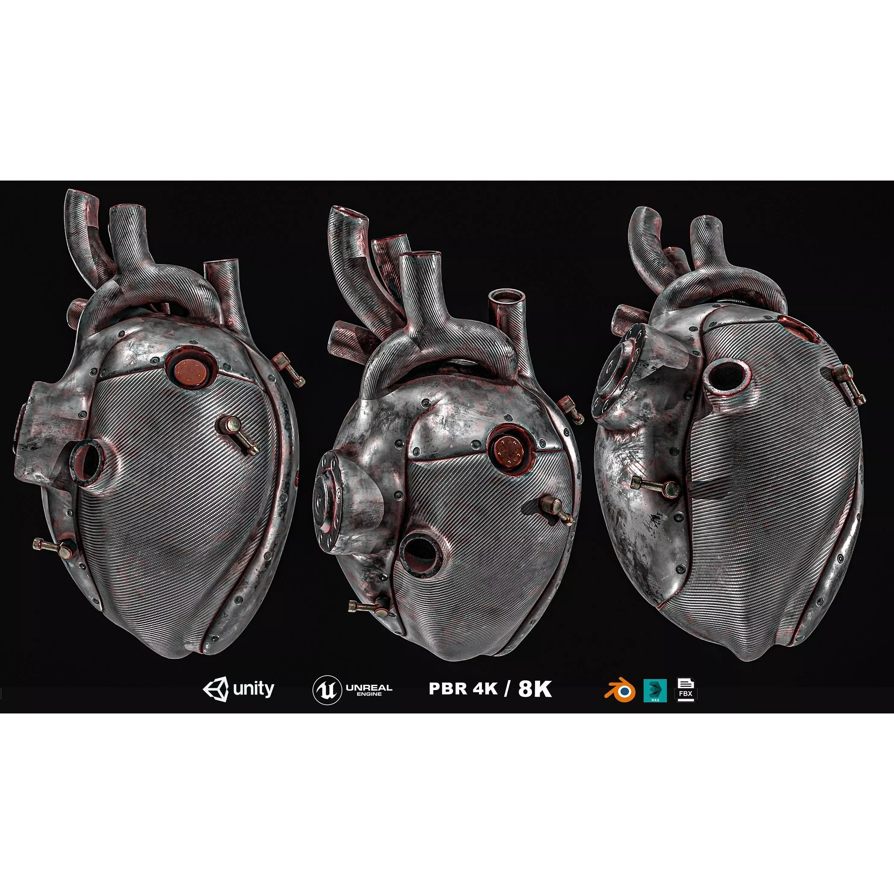 Sci-fi Steel Heart - Low-Poly Game-Ready 3D Model - View 2