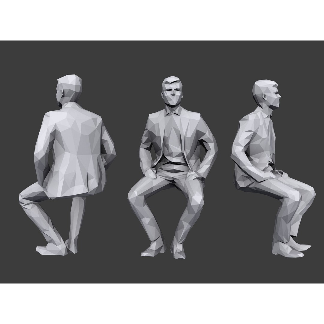 Sitting Characters 3D Model – Low Poly Stylized Game Asset, FBX