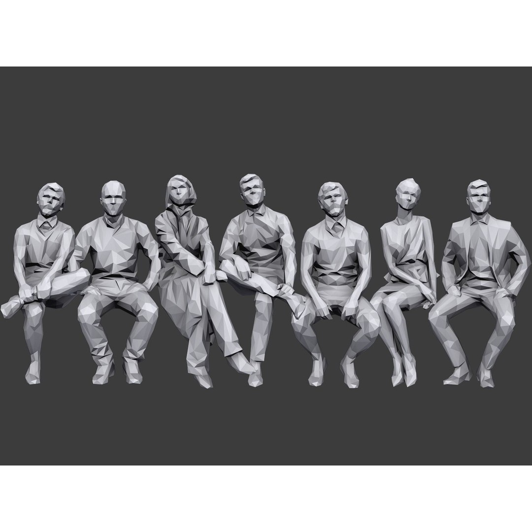 Sitting Characters 3D Model – Low Poly Stylized Game Asset, FBX - View 2