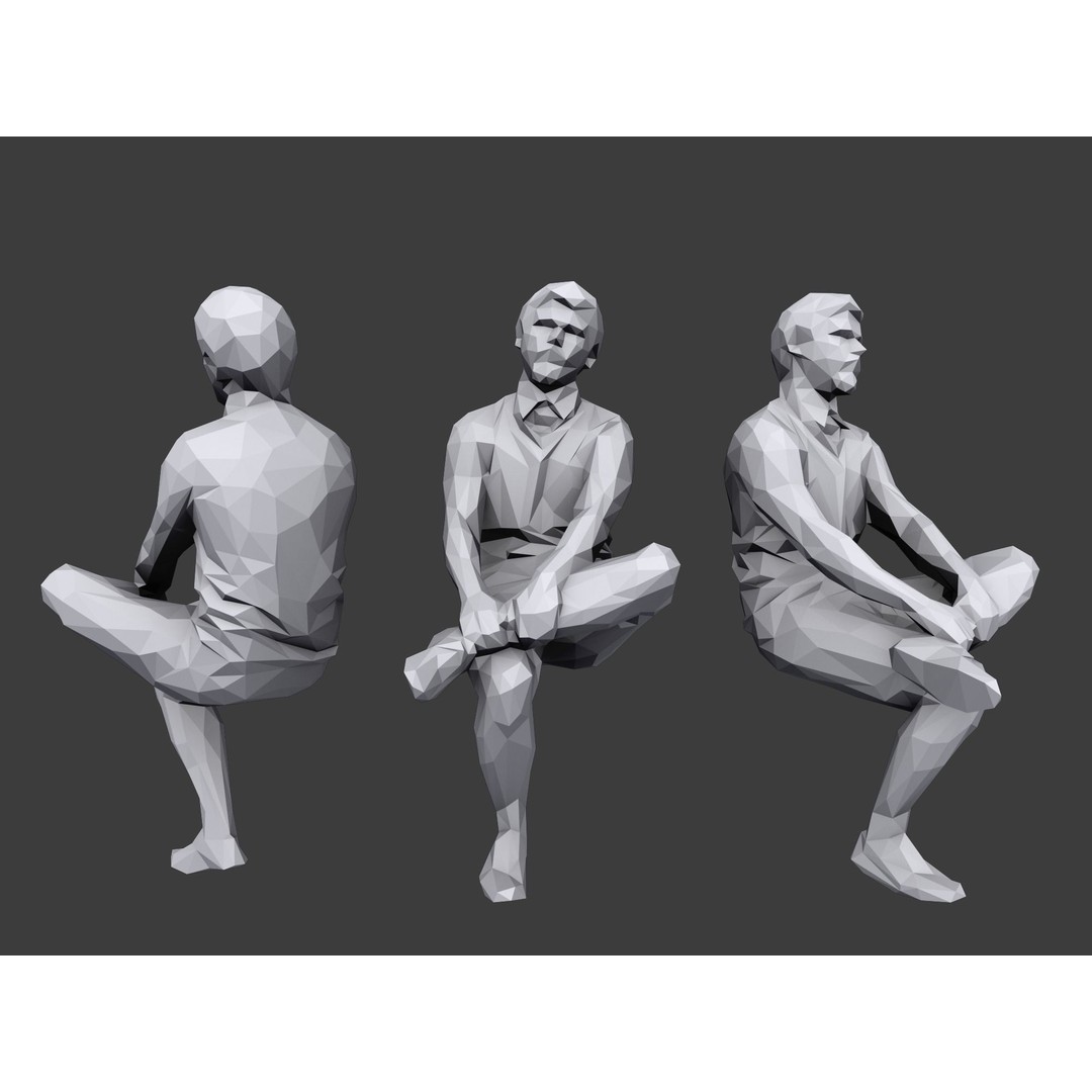 Sitting Characters 3D Model – Low Poly Stylized Game Asset, FBX - View 3
