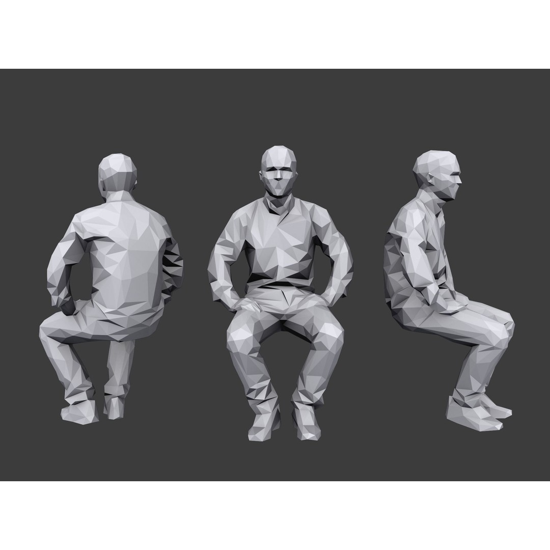 Sitting Characters 3D Model – Low Poly Stylized Game Asset, FBX - View 4
