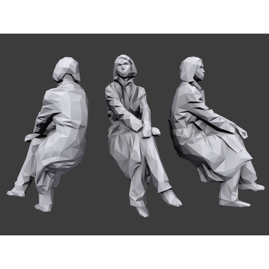 Sitting Characters 3D Model – Low Poly Stylized Game Asset, FBX - View 5