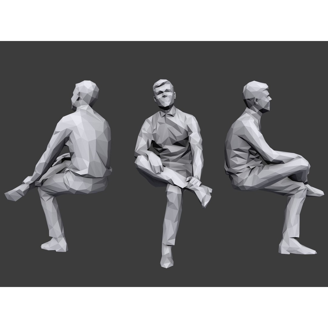Sitting Characters 3D Model – Low Poly Stylized Game Asset, FBX - View 6