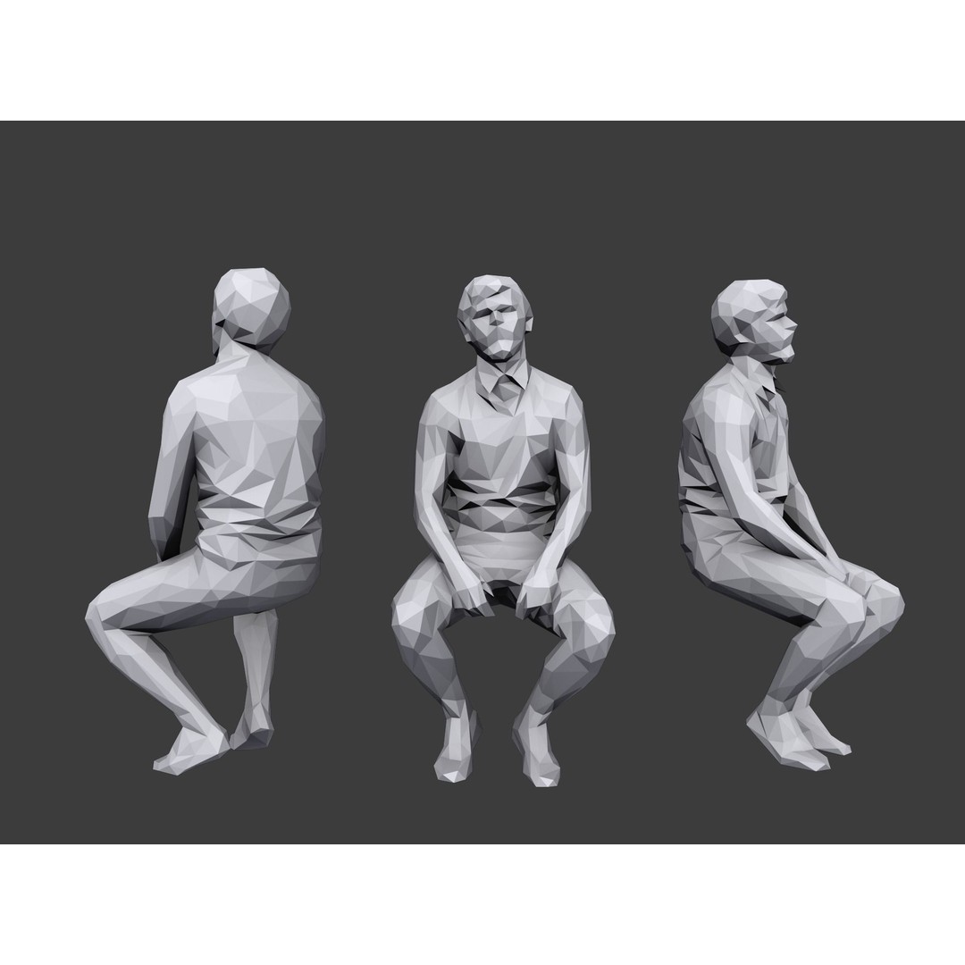 Sitting Characters 3D Model – Low Poly Stylized Game Asset, FBX - View 7