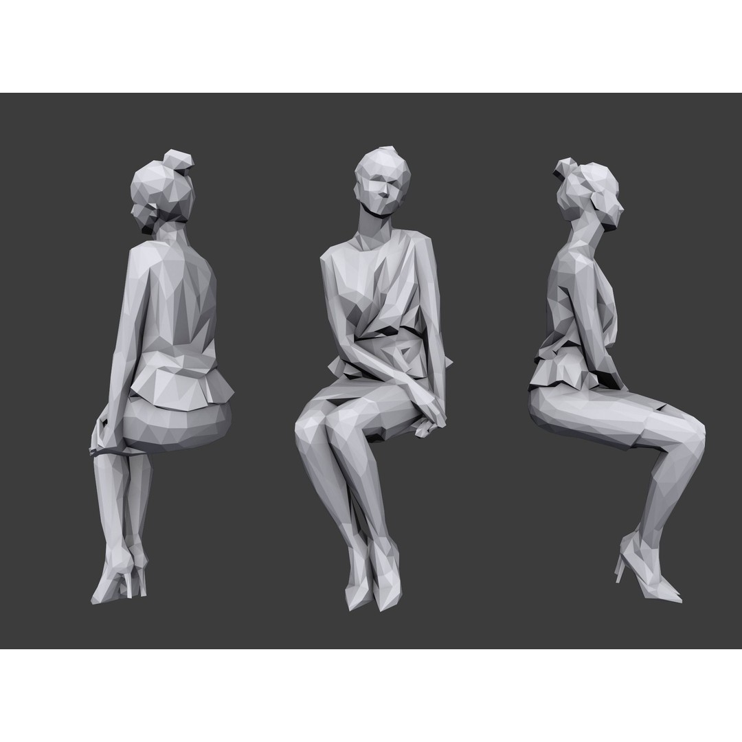 Sitting Characters 3D Model – Low Poly Stylized Game Asset, FBX - View 8