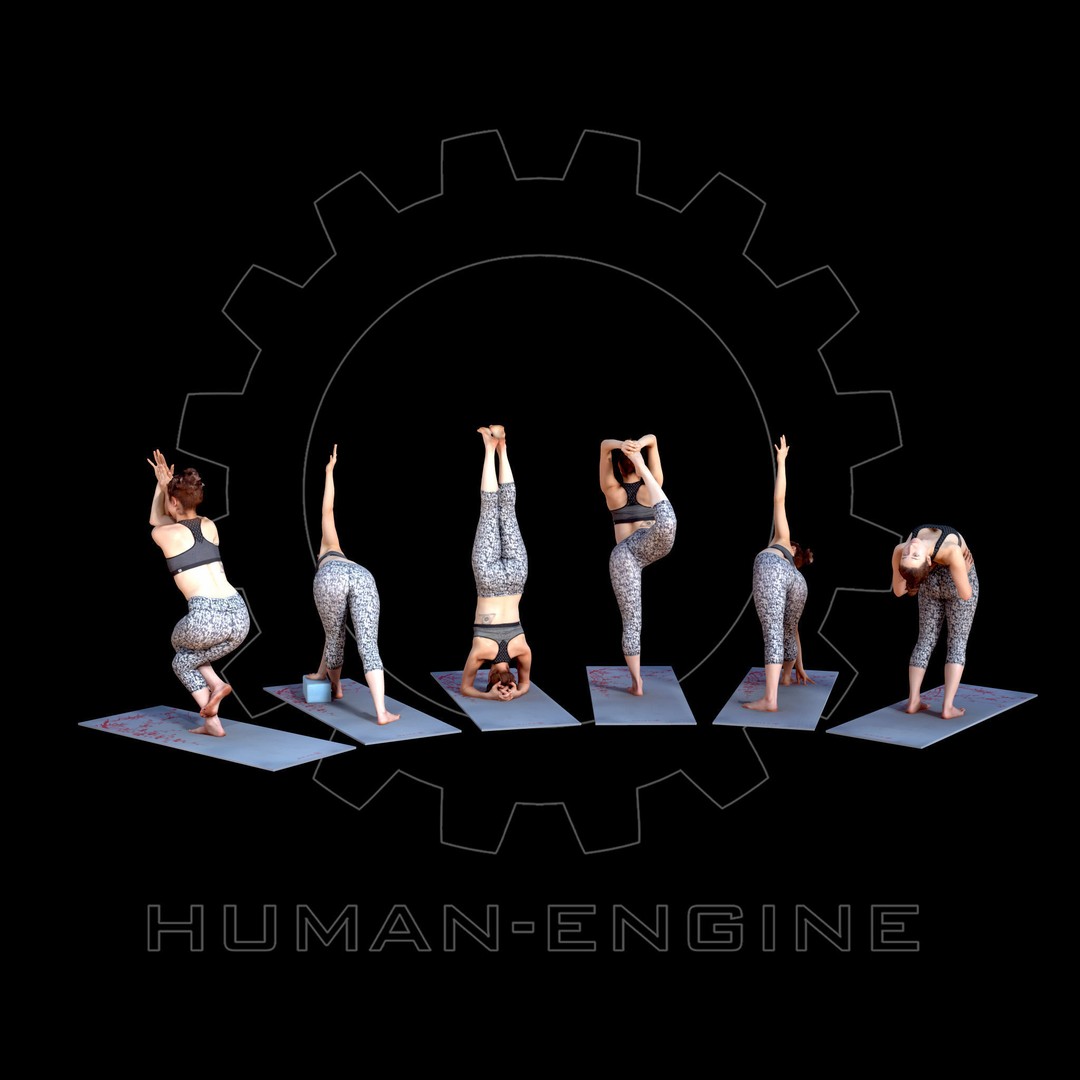 Yoga Female Poses 3D Model – Low Poly Bundle with FBX Formats - View 6