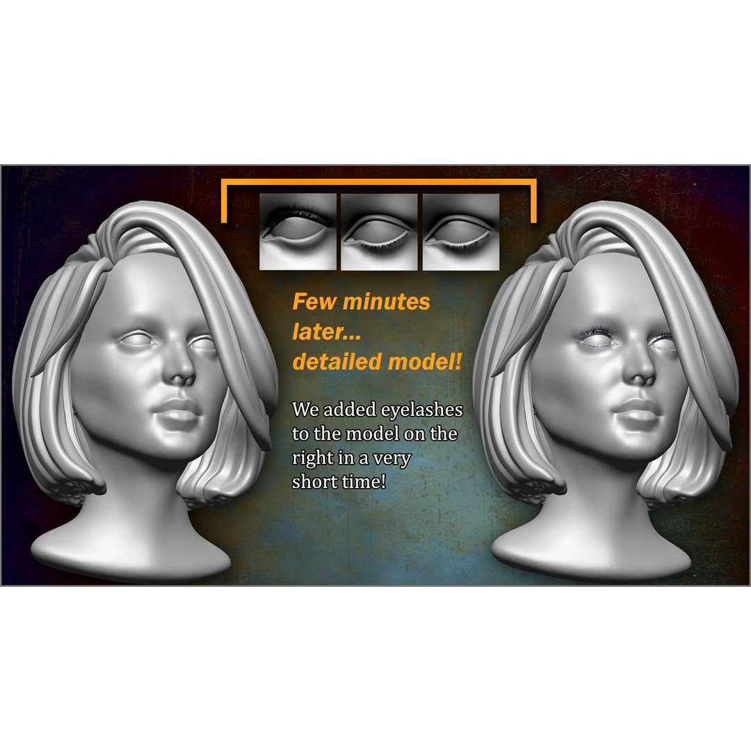 Eyelashes Maker 3D Model – 100 ZBrush Brushes and OBJs for Character Design - View 3