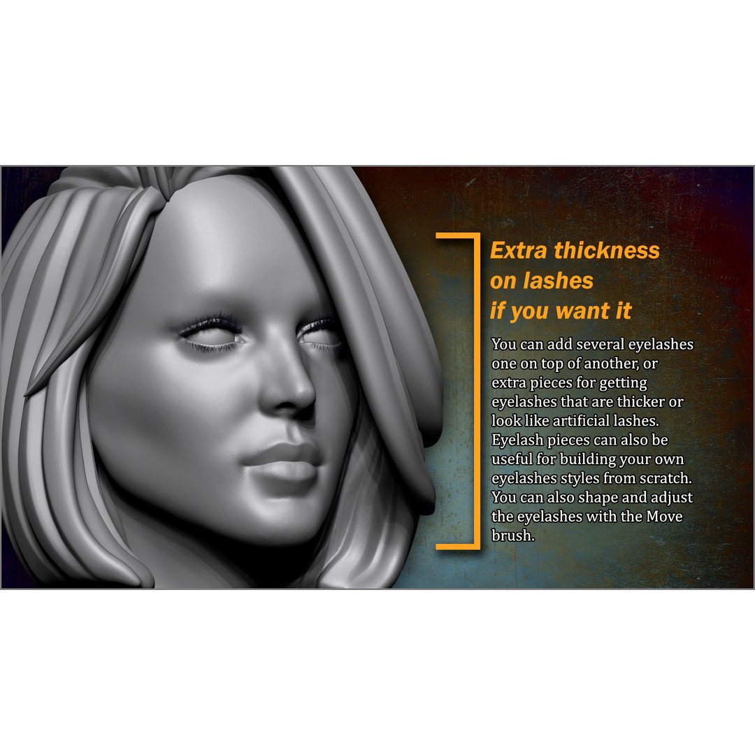 Eyelashes Maker 3D Model – 100 ZBrush Brushes and OBJs for Character Design - View 4