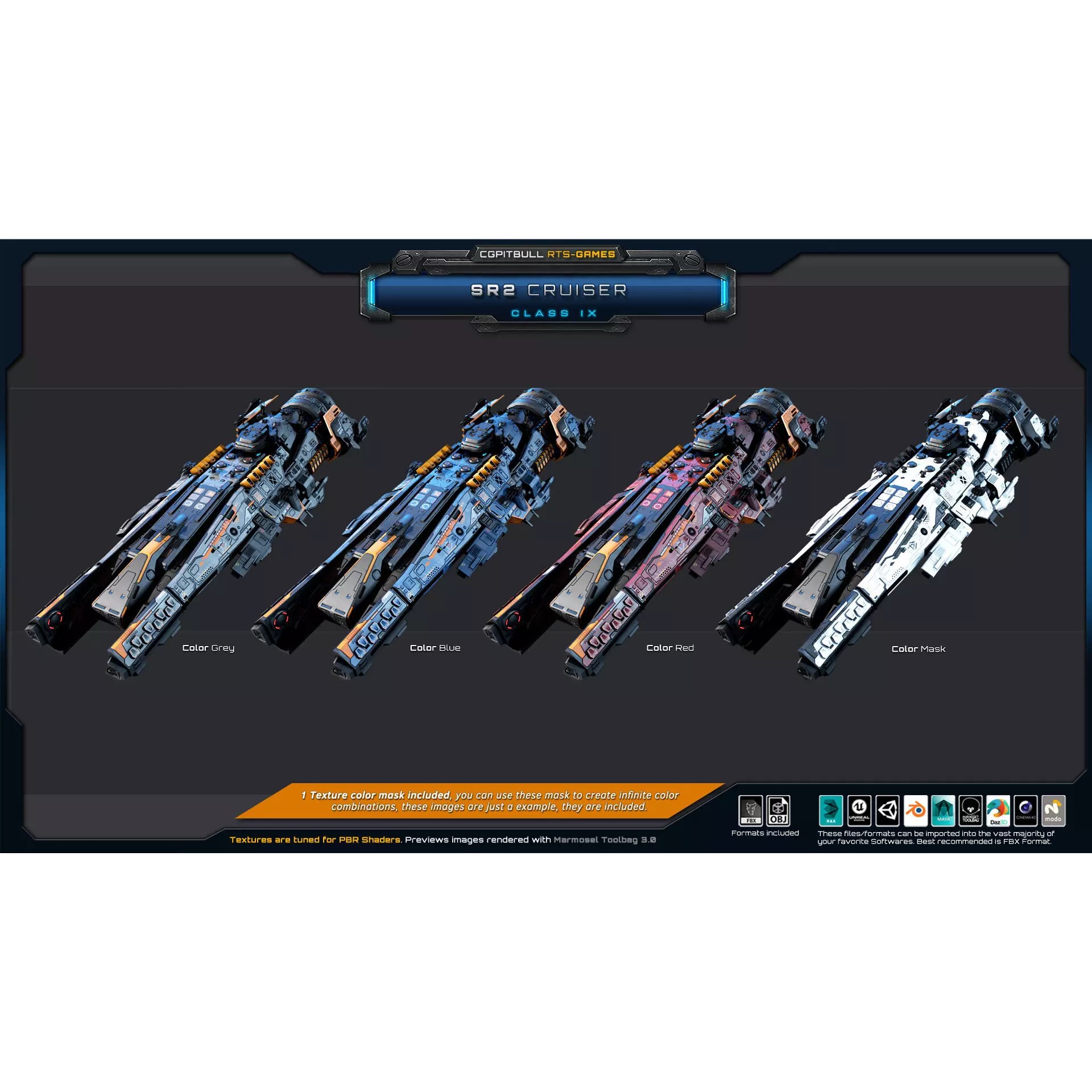 SR - Starships PACK - Low-Poly Game-Ready 3D Model - View 10