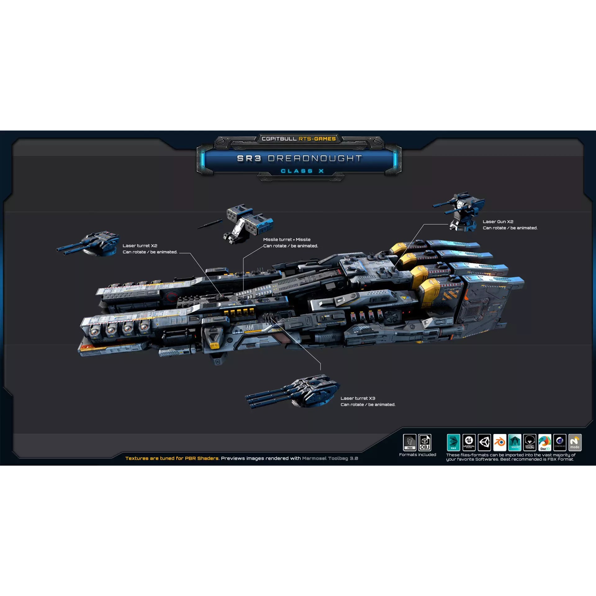 SR - Starships PACK - Low-Poly Game-Ready 3D Model - View 13