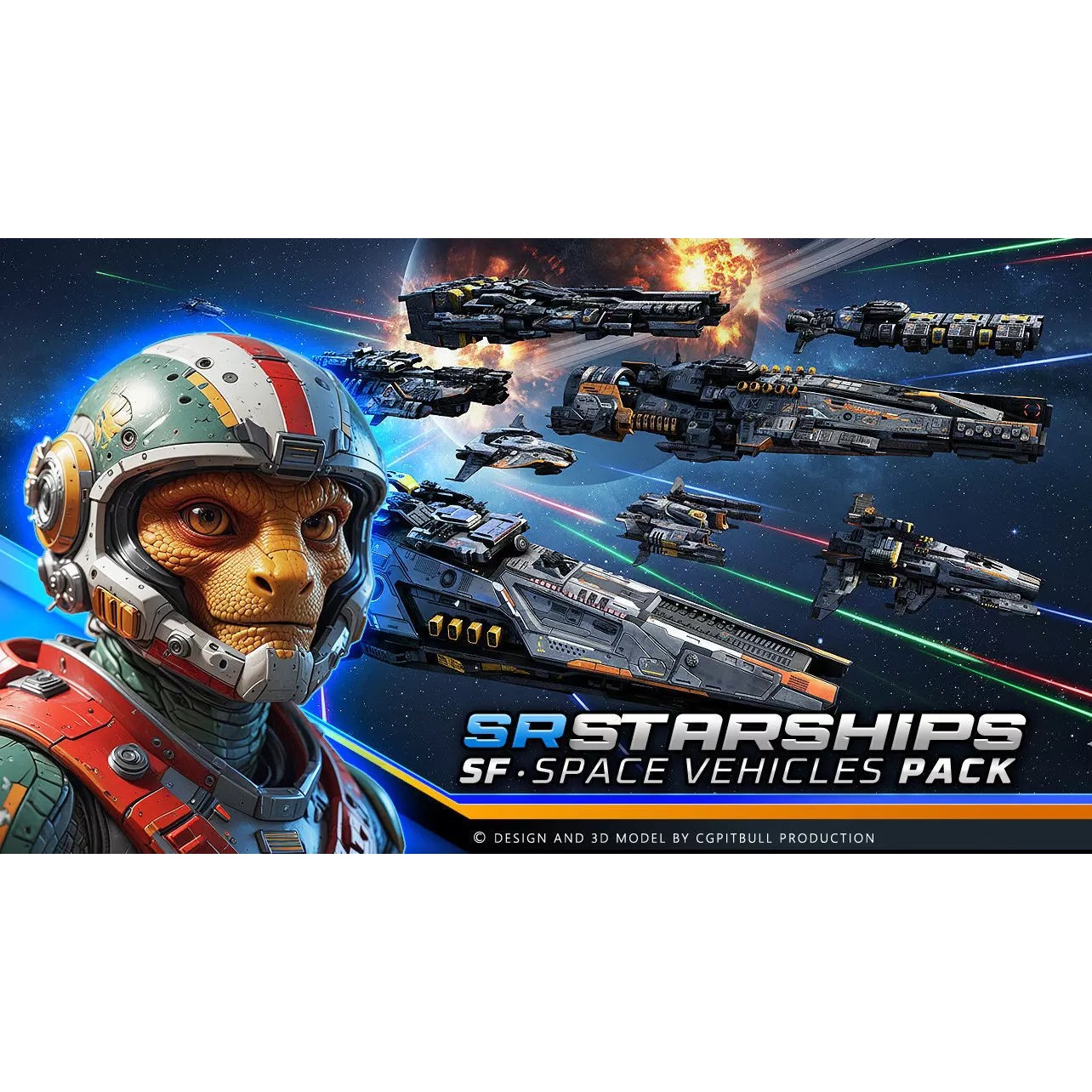 SR - Starships PACK - Low-Poly Game-Ready 3D Model - View 2