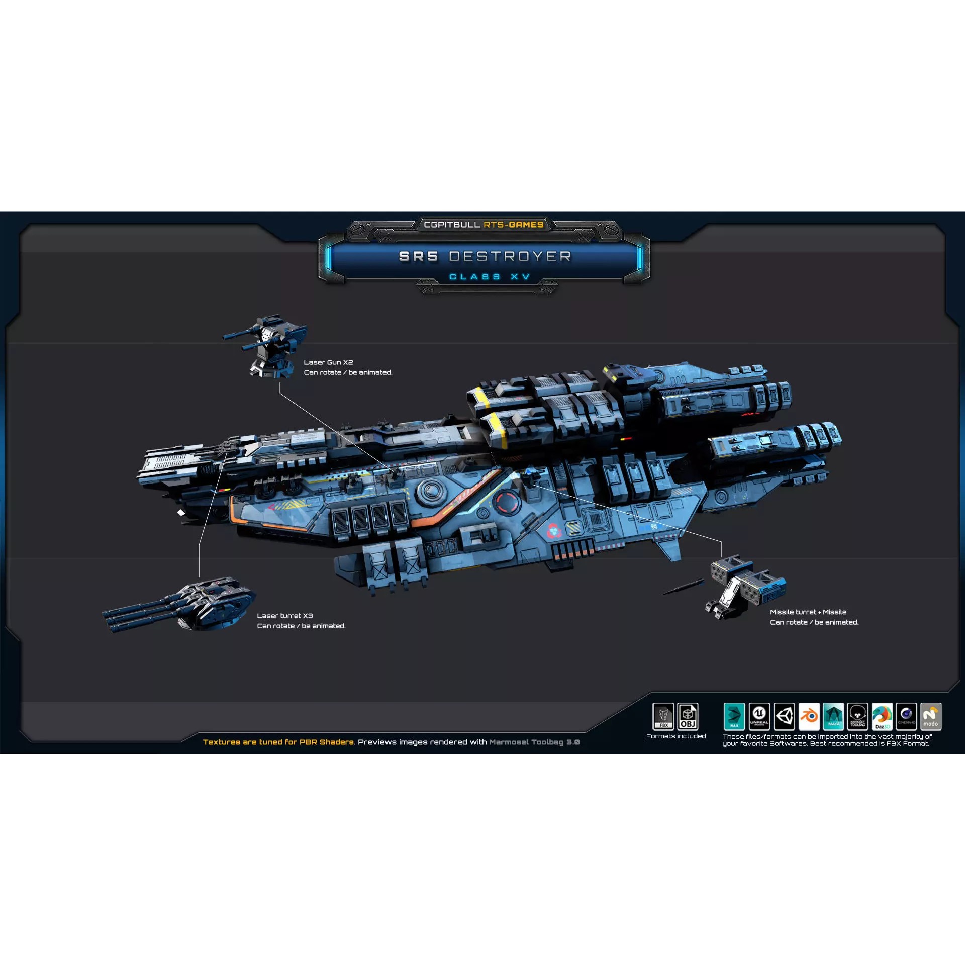 SR - Starships PACK - Low-Poly Game-Ready 3D Model - View 29