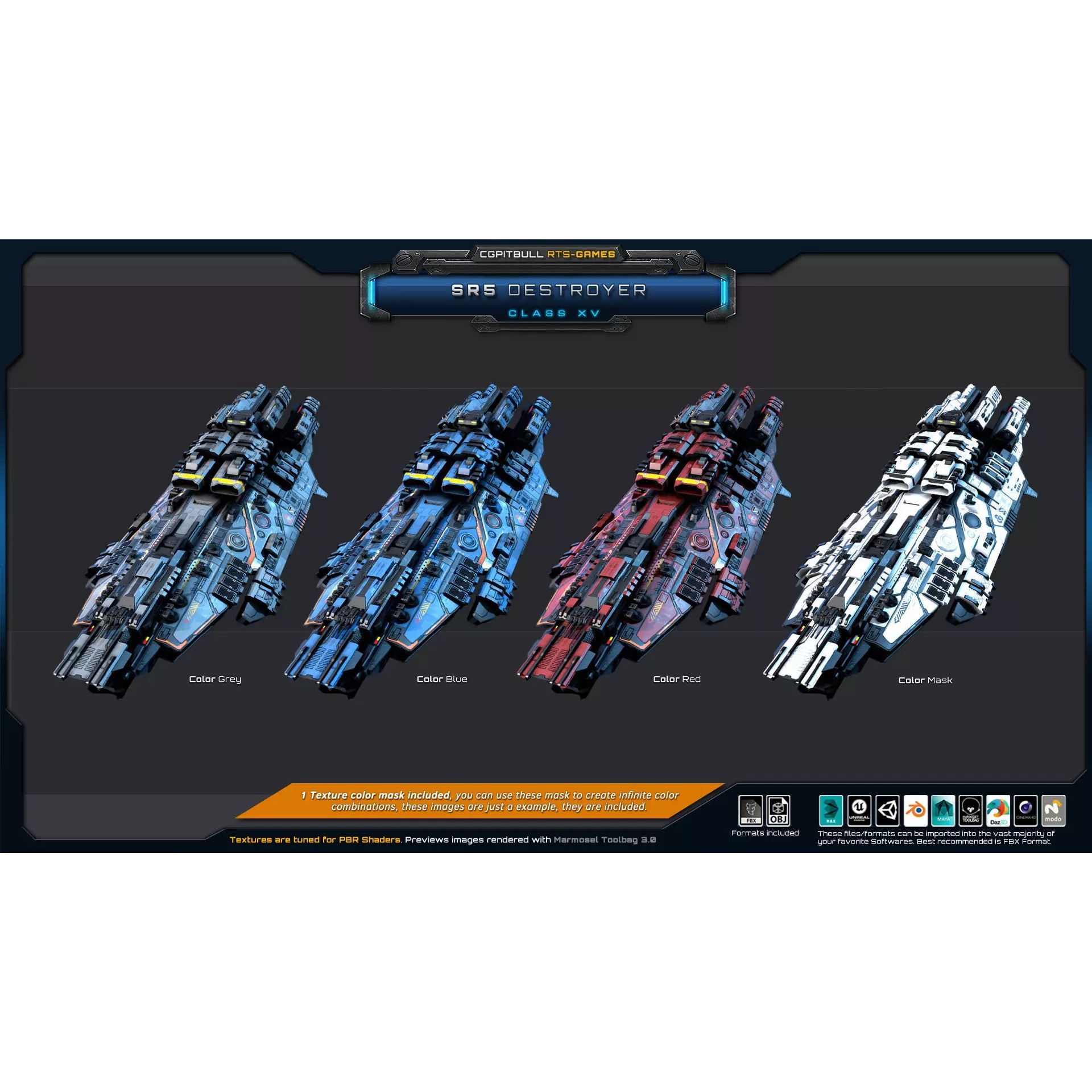 SR - Starships PACK - Low-Poly Game-Ready 3D Model - View 34