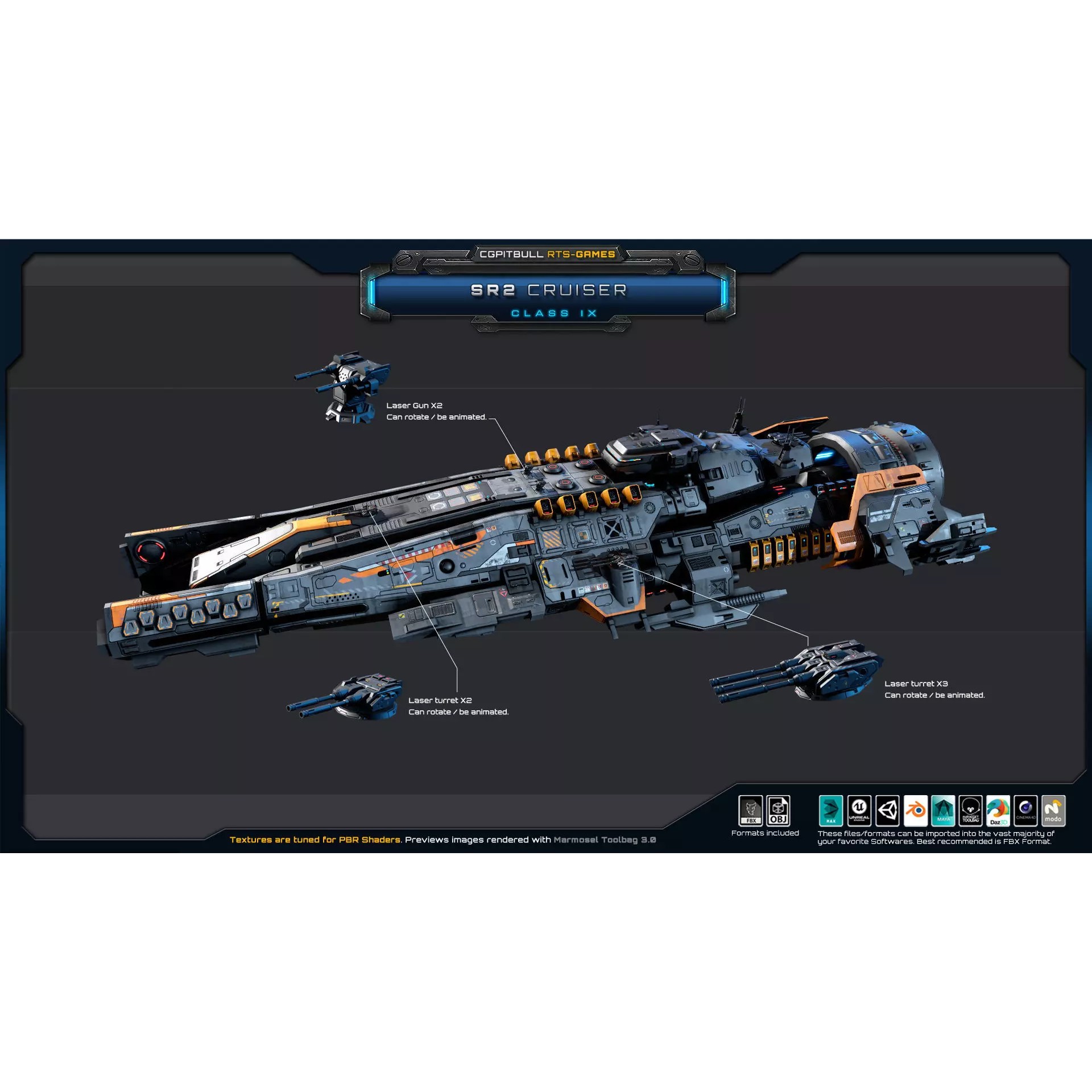 SR - Starships PACK - Low-Poly Game-Ready 3D Model - View 5