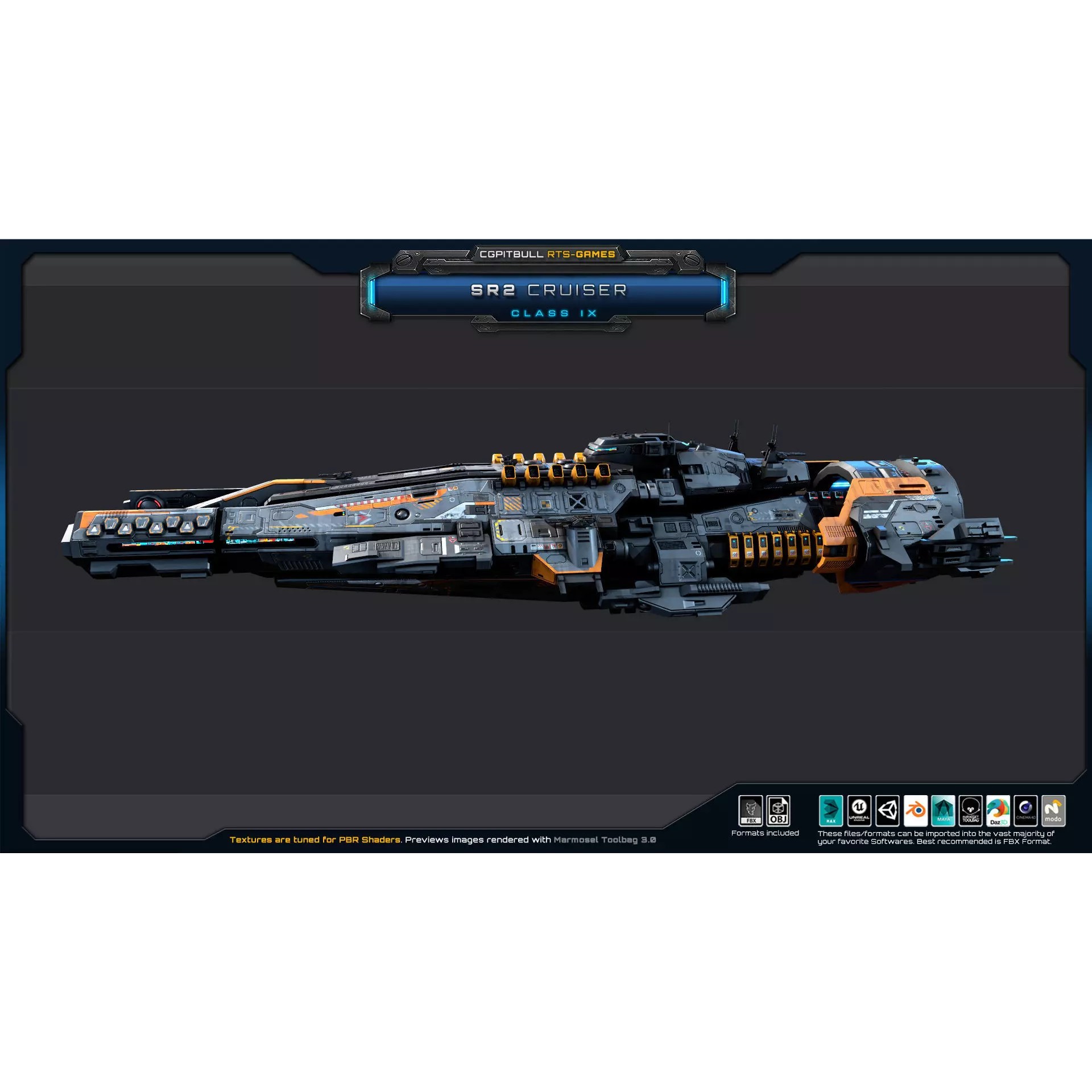 SR - Starships PACK - Low-Poly Game-Ready 3D Model - View 7