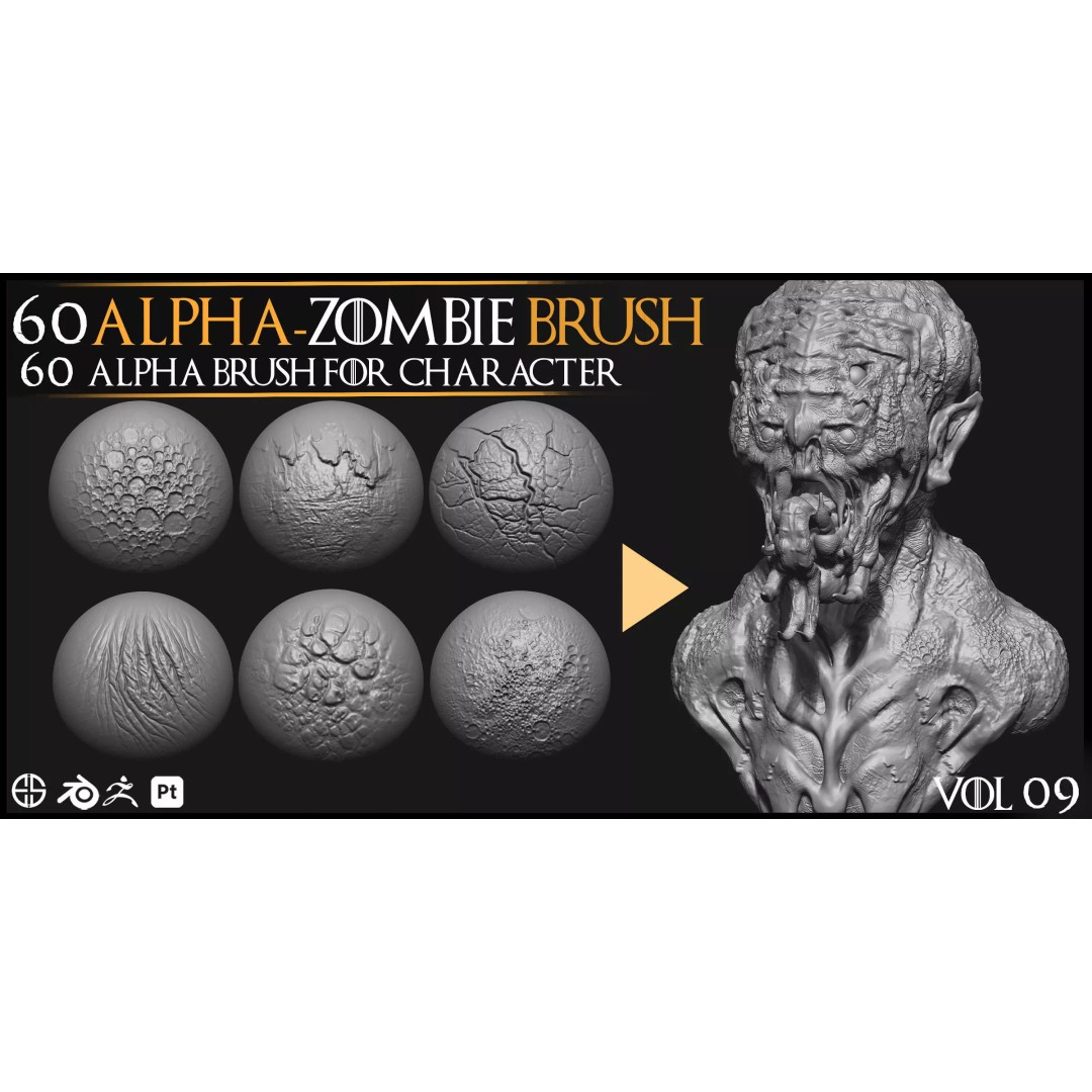 Zombie Skin Brush 3D Model – Alpha Brush Set for Blender & Zbrush - View 10