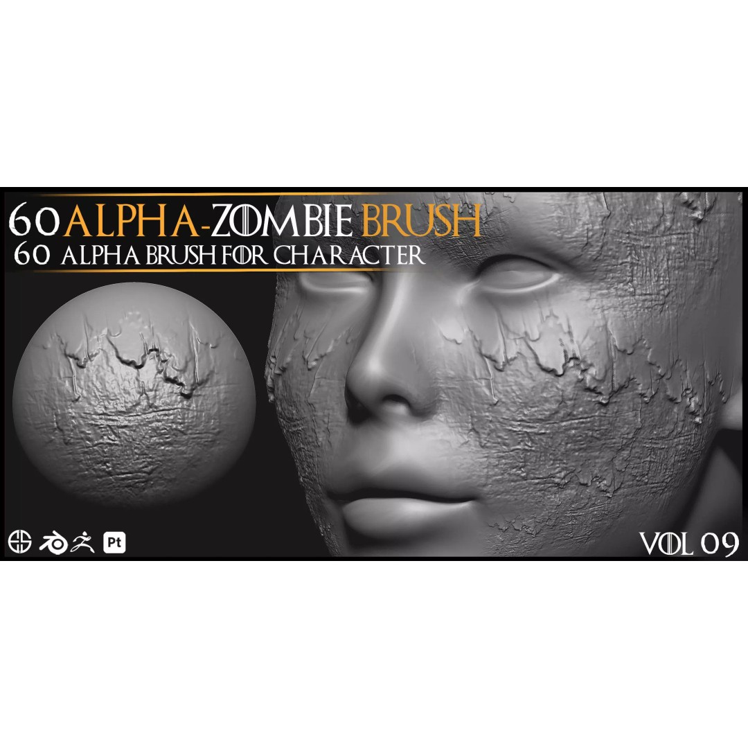 Zombie Skin Brush 3D Model – Alpha Brush Set for Blender & Zbrush - View 4