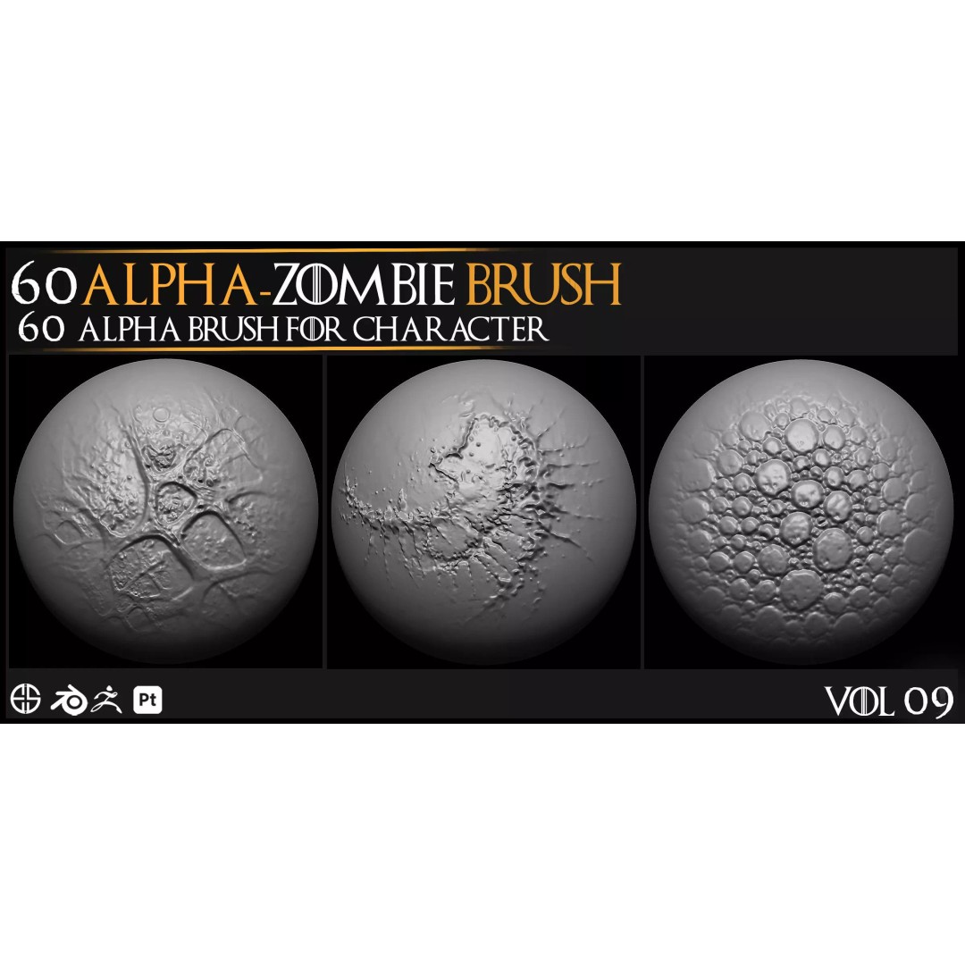 Zombie Skin Brush 3D Model – Alpha Brush Set for Blender & Zbrush - View 6