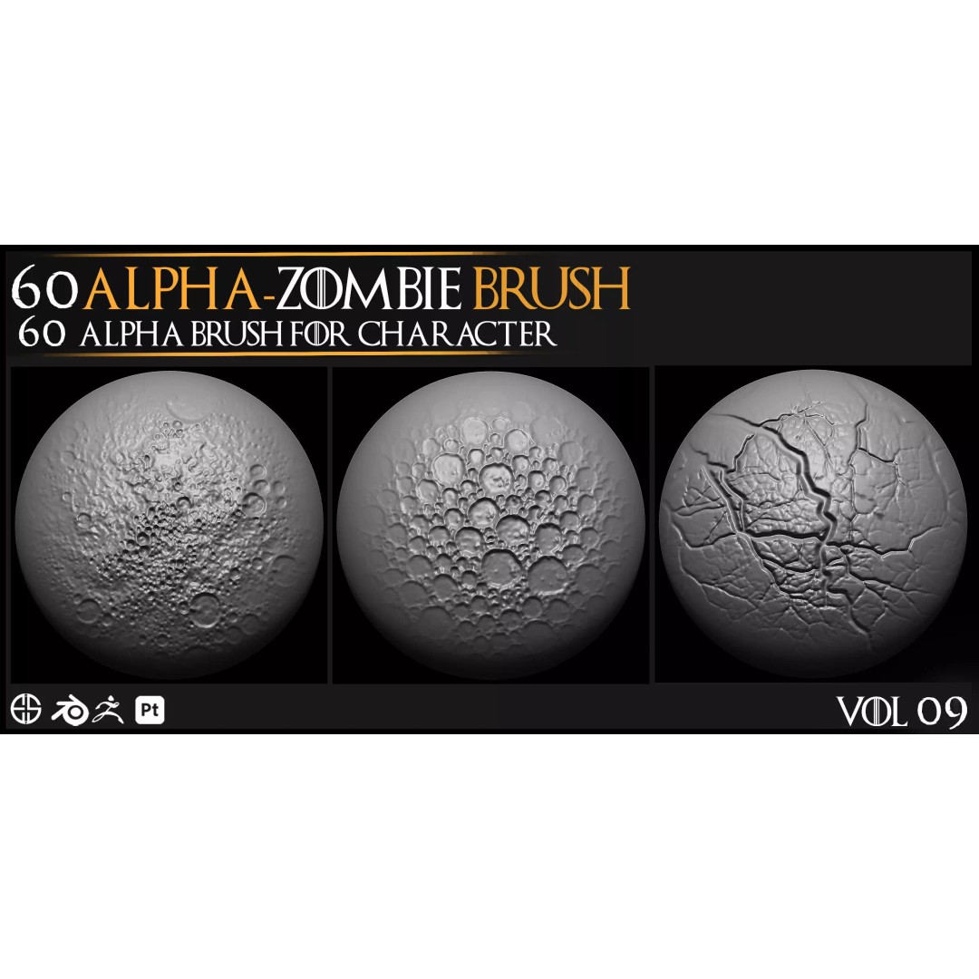 Zombie Skin Brush 3D Model – Alpha Brush Set for Blender & Zbrush - View 7