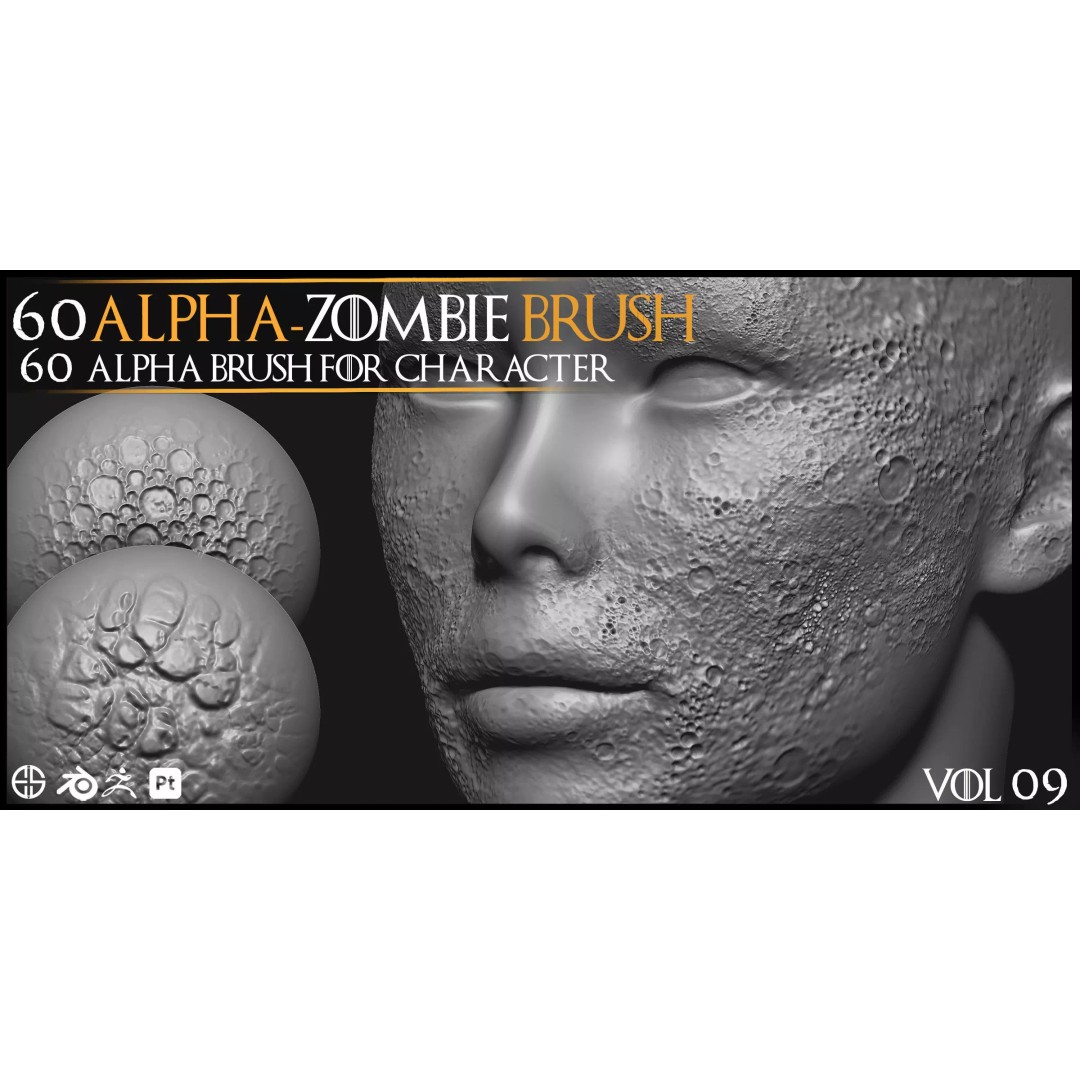 Zombie Skin Brush 3D Model – Alpha Brush Set for Blender & Zbrush - View 8