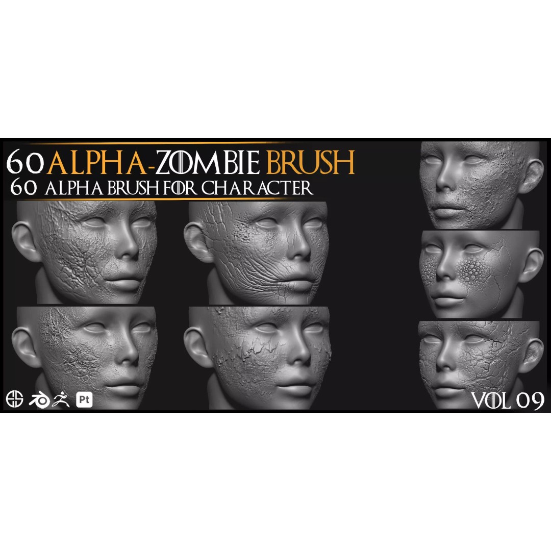 Zombie Skin Brush 3D Model – Alpha Brush Set for Blender & Zbrush - View 9