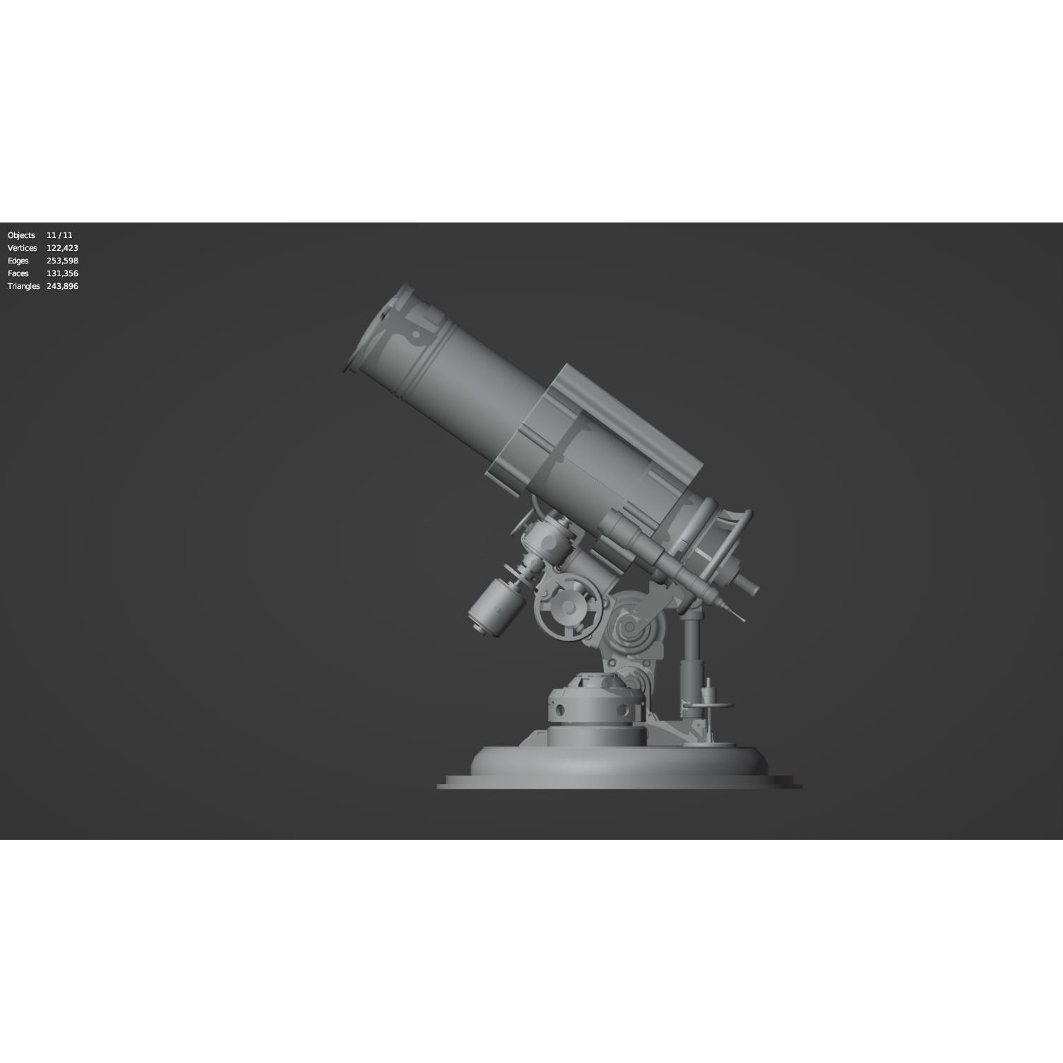 Astronomical Telescope - Untextured 3D Model - View 7