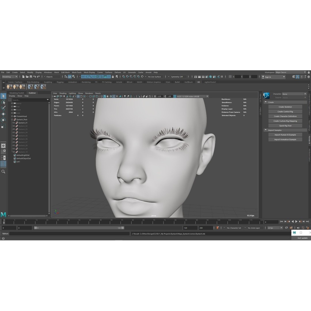 Eyelashes Pack 01 3D Model – Low Poly Haircards, Blender & Maya
