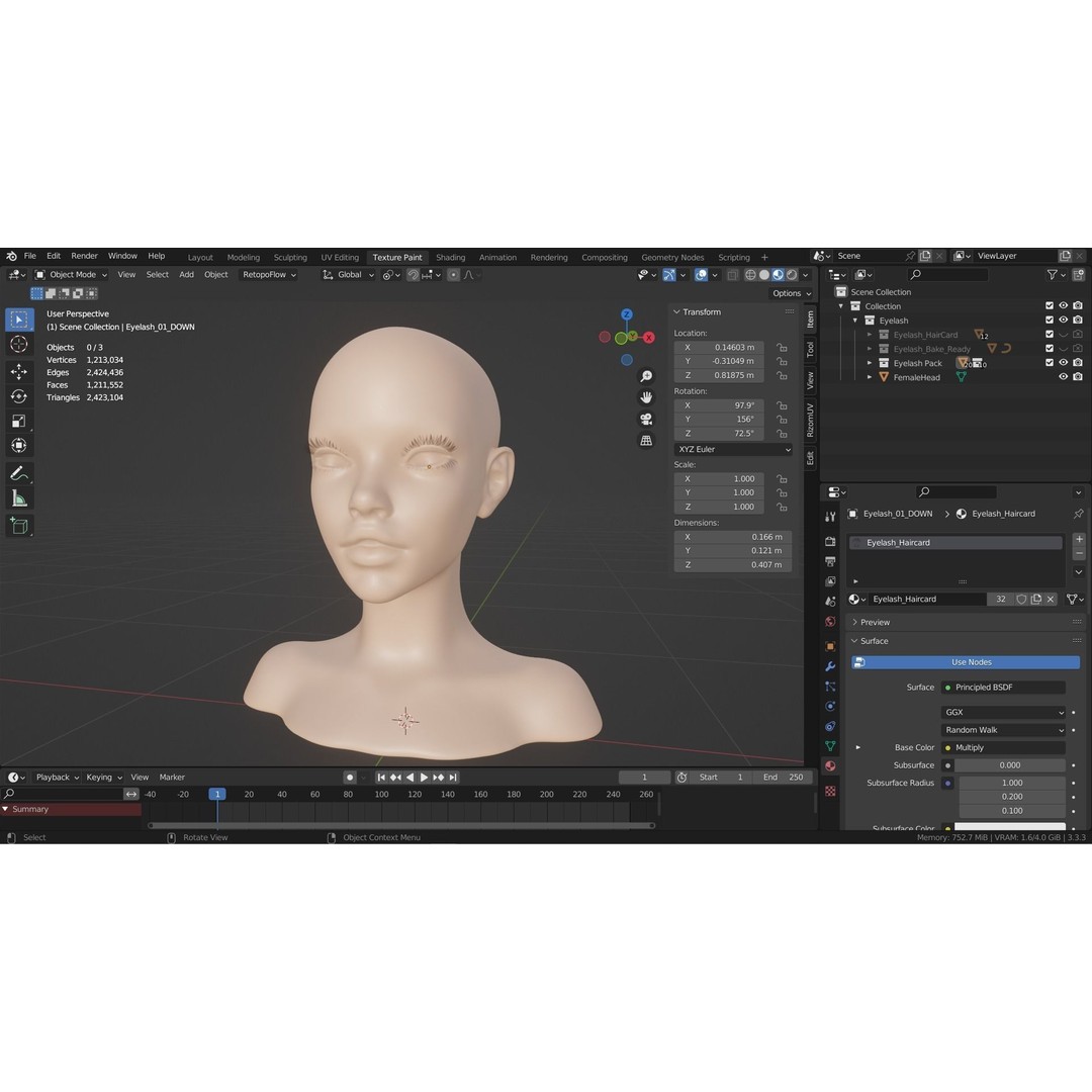 Eyelashes Pack 01 3D Model – Low Poly Haircards, Blender & Maya - View 19