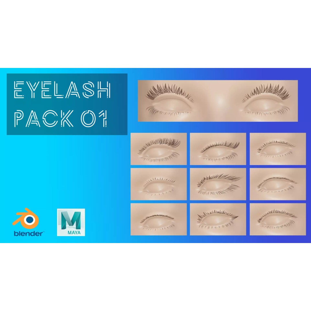 Eyelashes Pack 01 3D Model – Low Poly Haircards, Blender & Maya - View 2