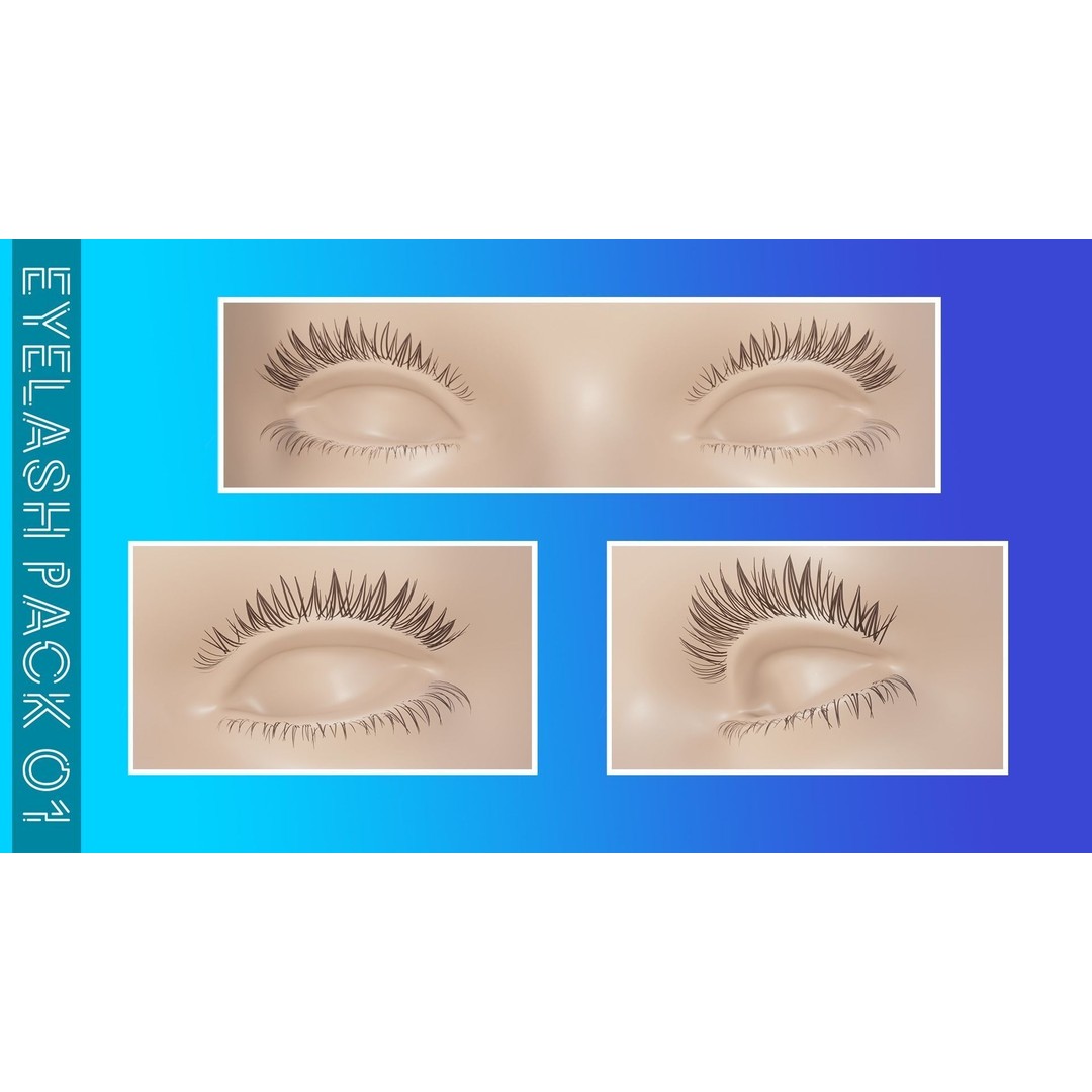 Eyelashes Pack 01 3D Model – Low Poly Haircards, Blender & Maya - View 3
