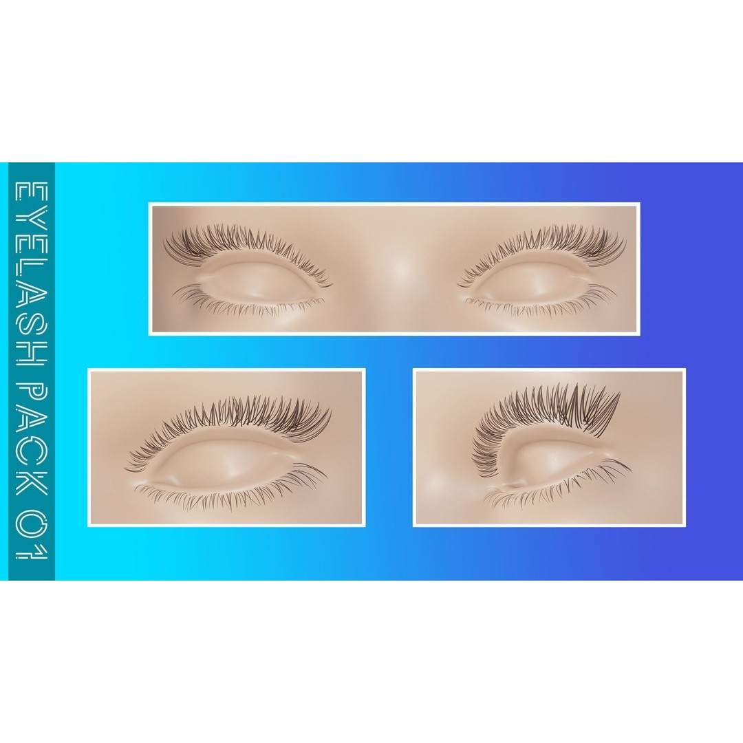 Eyelashes Pack 01 3D Model – Low Poly Haircards, Blender & Maya - View 4
