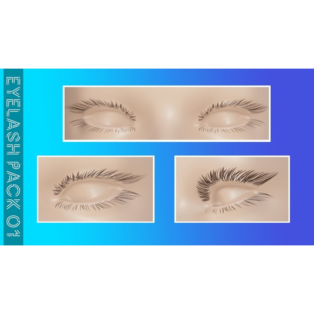Eyelashes Pack 01 3D Model – Low Poly Haircards, Blender & Maya - View 8