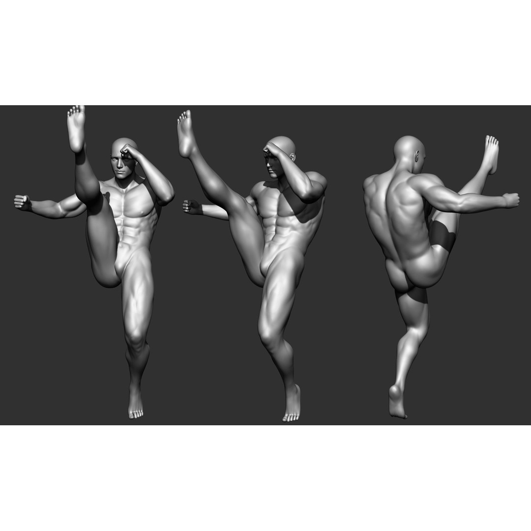 Fighting Poses 3D Model – Full Body Character Pack, OBJ & ZTL - View 20