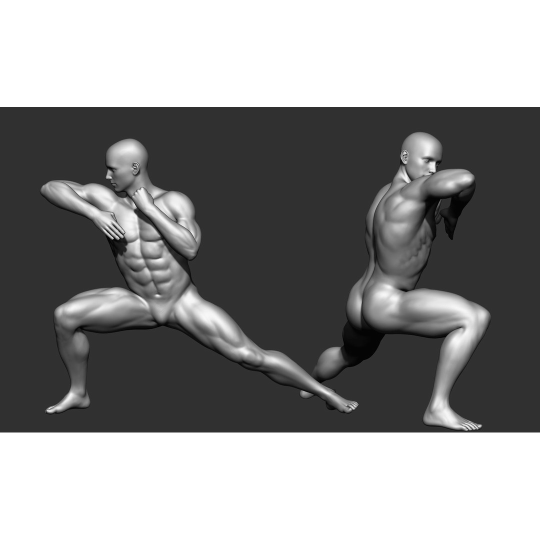 Fighting Poses 3D Model – Full Body Character Pack, OBJ & ZTL - View 22